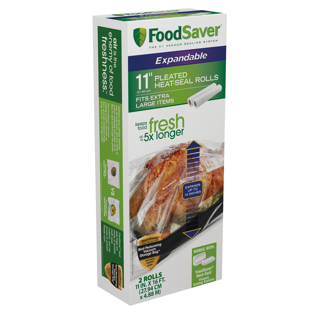 FoodSaver® Expandable 11x16' Heat-Seal Vacuum Sealer Roll, 2-Pack  FSFSBFEX626-033